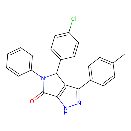 4-(4-chlorophenyl)-3-(4-methylphenyl)-5-phenyl-1,4-dihydropyrrolo[3,4-c]pyrazol-6-one structure