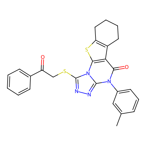 1-((2-oxo-2-phenylethyl)thio)-4-(m-tolyl)-6,7,8,9-tetrahydrobenzo[4,5]thieno[3,2-e][1,2,4]triazolo[4,3-a]pyrimidin-5(4H)-one structure