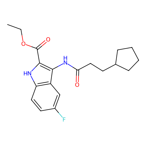 ethyl 3-[(3-cyclopentylpropanoyl)amino]-5-fluoro-1H-indole-2-carboxylate structure