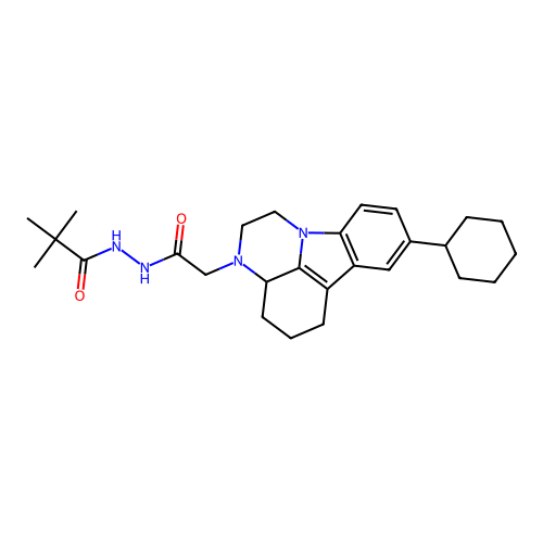 N'-(2-(8-cyclohexyl-3a,4,5,6-tetrahydro-1H-pyrazino[3,2,1-jk]carbazol-3(2H)-yl)acetyl)pivalohydrazide structure