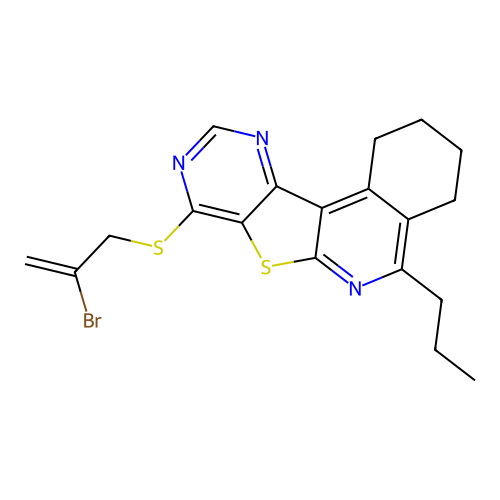 8-((2-bromoallyl)thio)-5-propyl-1,2,3,4-tetrahydropyrimido[4',5':4,5]thieno[2,3-c]isoquinoline structure