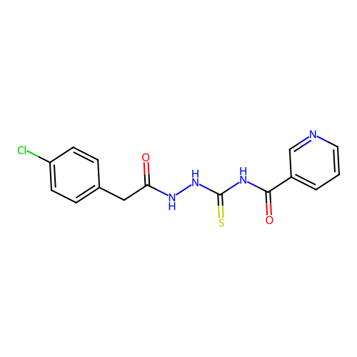 N-({2-[(4-chlorophenyl)acetyl]hydrazinyl}carbonothioyl)pyridine-3-carboxamide structure