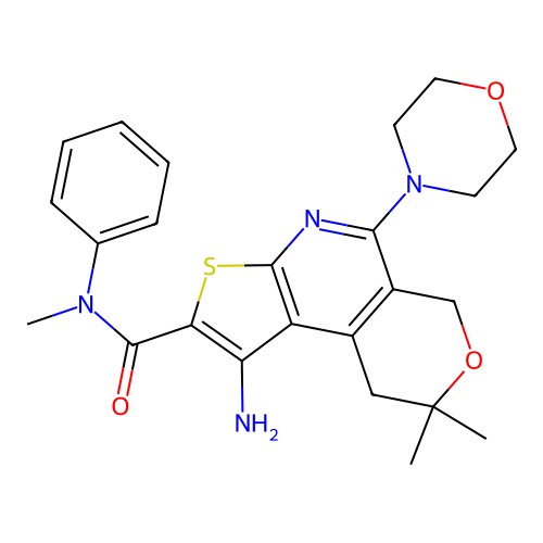 1-amino-N,8,8-trimethyl-5-(morpholin-4-yl)-N-phenyl-8,9-dihydro-6H-pyrano[4,3-d]thieno[2,3-b]pyridine-2-carboxamide structure