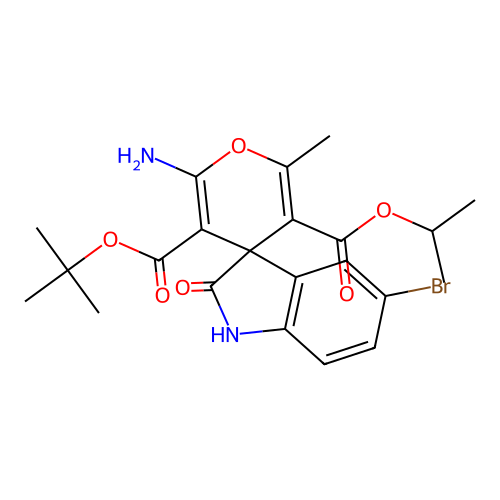 3'-tert-butyl 5'-propan-2-yl 2'-amino-5-bromo-6'-methyl-2-oxo-1,2-dihydrospiro[indole-3,4'-pyran]-3',5'-dicarboxylate structure
