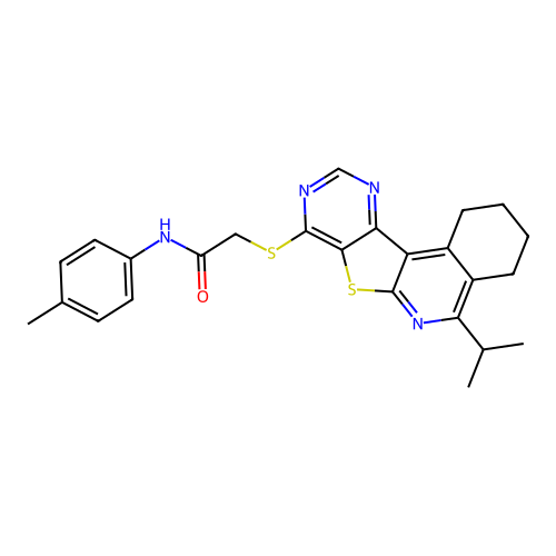2-((5-isopropyl-1,2,3,4-tetrahydropyrimido[4',5':4,5]thieno[2,3-c]isoquinolin-8-yl)thio)-N-(p-tolyl)acetamide structure