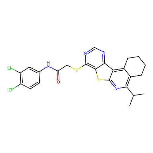 N-(3,4-dichlorophenyl)-2-((5-isopropyl-1,2,3,4-tetrahydropyrimido[4',5':4,5]thieno[2,3-c]isoquinolin-8-yl)thio)acetamide structure