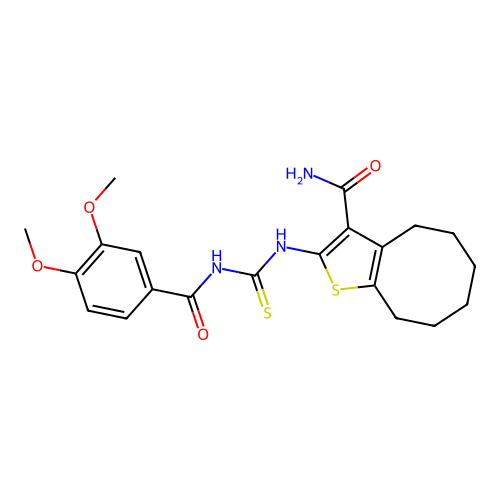 2-({[(3,4-dimethoxyphenyl)carbonyl]carbamothioyl}amino)-4,5,6,7,8,9-hexahydrocycloocta[b]thiophene-3-carboxamide structure