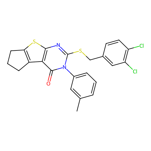 2-((3,4-dichlorobenzyl)thio)-3-(m-tolyl)-6,7-dihydro-3H-cyclopenta[4,5]thieno[2,3-d]pyrimidin-4(5H)-one structure