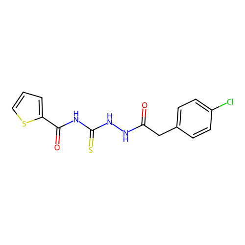 N-({2-[(4-chlorophenyl)acetyl]hydrazinyl}carbonothioyl)thiophene-2-carboxamide structure