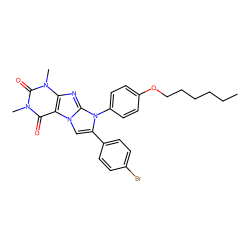 7-(4-bromophenyl)-6-(4-hexoxyphenyl)-2,4-dimethylpurino[7,8-a]imidazole-1,3-dione structure
