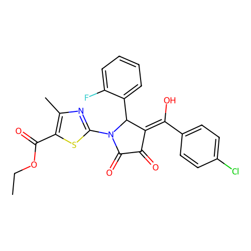 ethyl 2-(3-(4-chlorobenzoyl)-2-(2-fluorophenyl)-4-hydroxy-5-oxo-2,5-dihydro-1H-pyrrol-1-yl)-4-methylthiazole-5-carboxylate structure