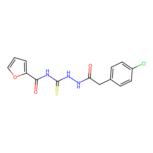 2-(4-chlorophenyl)-N-{[(2-furylcarbonylamino)thioxomethyl]amino}acetamide structure