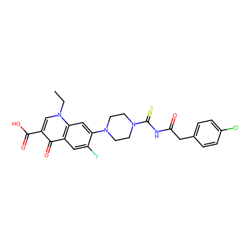 7-(4-((2-(4-chlorophenyl)acetyl)carbamothioyl)piperazin-1-yl)-1-ethyl-6-fluoro-4-oxo-1,4-dihydroquinoline-3-carboxylic acid structure