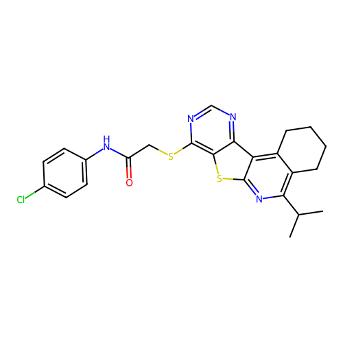 N-(4-chlorophenyl)-2-((5-isopropyl-1,2,3,4-tetrahydropyrimido[4',5':4,5]thieno[2,3-c]isoquinolin-8-yl)thio)acetamide structure