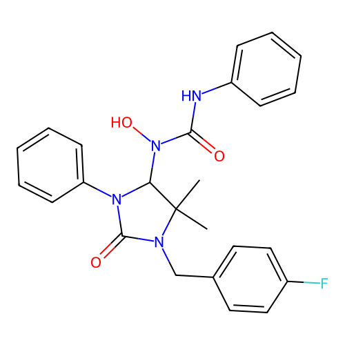 1-(1-(4-fluorobenzyl)-5,5-dimethyl-2-oxo-3-phenylimidazolidin-4-yl)-1-hydroxy-3-phenylurea structure