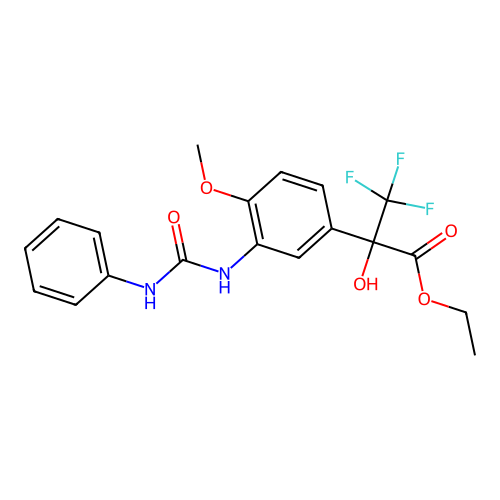 Ethyl 3,3,3-trifluoro-2-hydroxy-2-(4-methoxy-3-(3-phenylureido)phenyl)propanoate structure