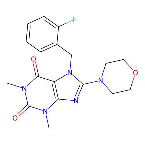 7-(2-fluorobenzyl)-1,3-dimethyl-8-(morpholin-4-yl)-3,7-dihydro-1H-purine-2,6-dione structure