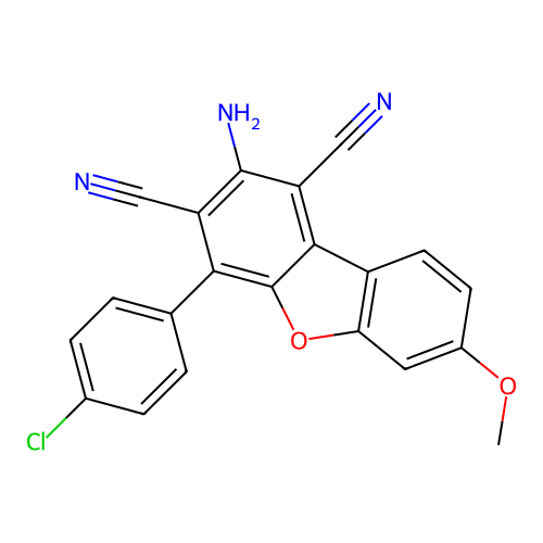2-Amino-4-(4-chlorophenyl)-7-methoxydibenzo[b,d]furan-1,3-dicarbonitrile structure