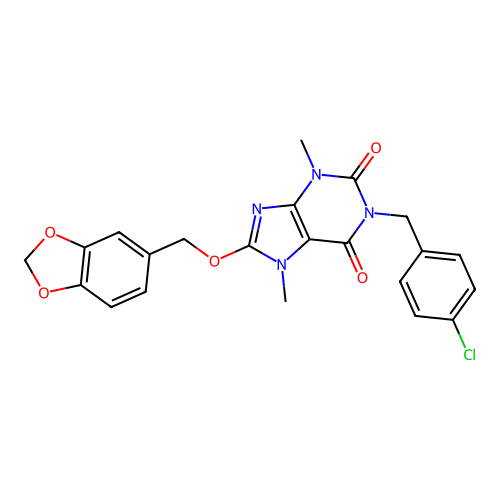 8-(benzo[d][1,3]dioxol-5-ylmethoxy)-1-(4-chlorobenzyl)-3,7-dimethyl-1H-purine-2,6(3H,7H)-dione structure