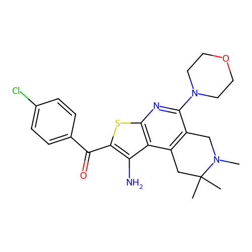 (1-amino-7,8,8-trimethyl-5-morpholin-4-yl-6,9-dihydrothieno[2,3-c][2,7]naphthyridin-2-yl)-(4-chlorophenyl)methanone structure