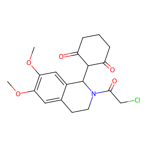 2-[2-(2-chloroacetyl)-6,7-dimethoxy-3,4-dihydro-1H-isoquinolin-1-yl]cyclohexane-1,3-dione structure