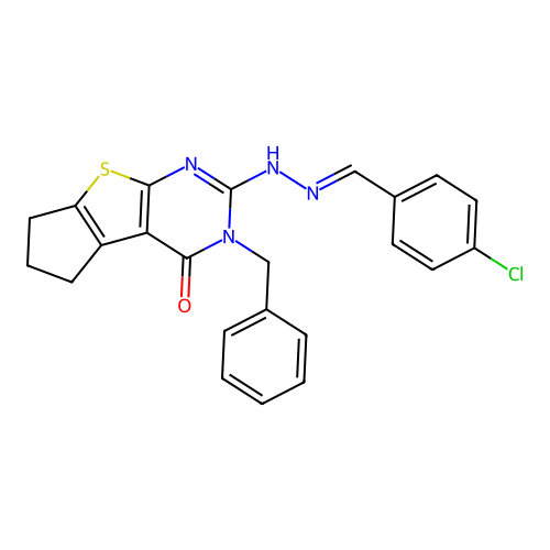 3-benzyl-2-[(2E)-2-(4-chlorobenzylidene)hydrazinyl]-3,5,6,7-tetrahydro-4H-cyclopenta[4,5]thieno[2,3-d]pyrimidin-4-one structure