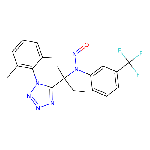 N-(2-(1-(2,6-dimethylphenyl)-1H-tetrazol-5-yl)butan-2-yl)-N-(3-(trifluoromethyl)phenyl)nitrous amide structure