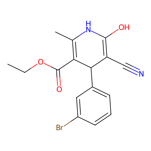 Ethyl 4-(3-bromophenyl)-5-cyano-6-hydroxy-2-methyl-1,4-dihydropyridine-3-carboxylate structure
