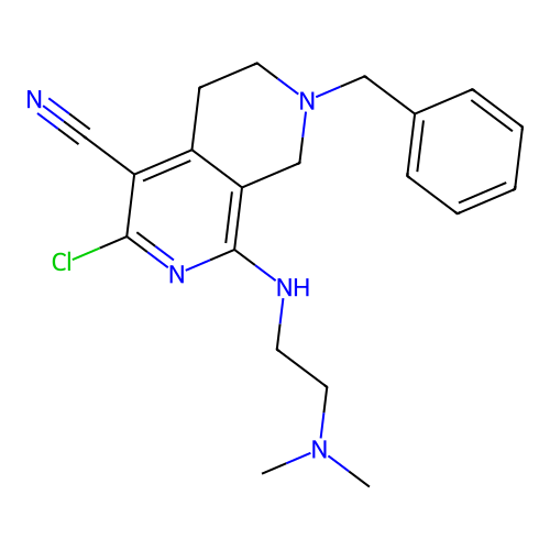 7-benzyl-3-chloro-1-(2-dimethylaminoethylamino)-6,8-dihydro-5H-2,7-naphthyridine-4-carbonitrile structure