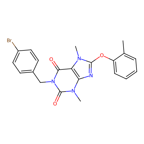 1-[(4-bromophenyl)methyl]-3,7-dimethyl-8-(2-methylphenoxy)purine-2,6-dione structure