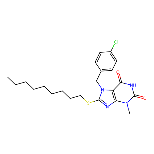 7-(4-chlorobenzyl)-3-methyl-8-(nonylsulfanyl)-3,7-dihydro-1H-purine-2,6-dione structure