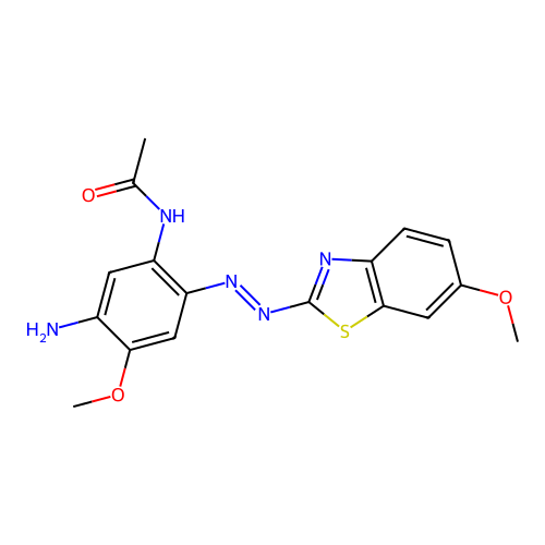 (E)-N-(5-amino-4-methoxy-2-((6-methoxybenzo[d]thiazol-2-yl)diazenyl)phenyl)acetamide structure