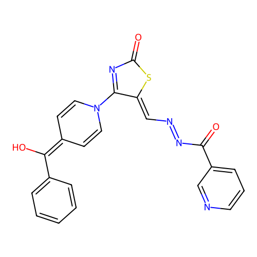 N-[[4-[4-[hydroxy(phenyl)methylidene]pyridin-1-yl]-2-oxo-1,3-thiazol-5-ylidene]methylimino]pyridine-3-carboxamide structure