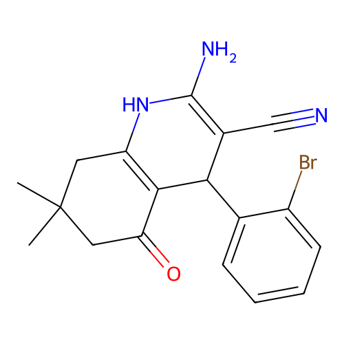 2-amino-4-(2-bromophenyl)-7,7-dimethyl-5-oxo-1,4,6,8-tetrahydroquinoline-3-carbonitrile structure