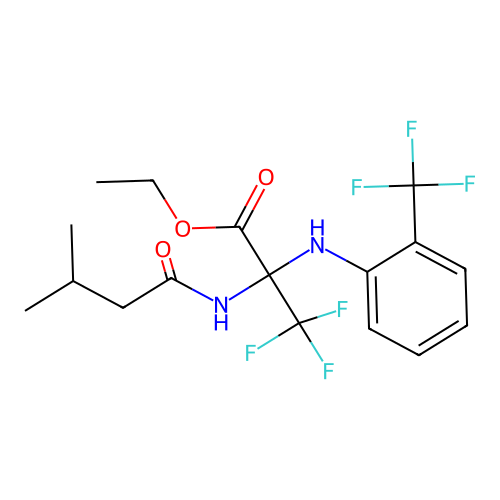 ethyl 3,3,3-trifluoro-2-(3-methylbutanoylamino)-2-[2-(trifluoromethyl)anilino]propanoate structure