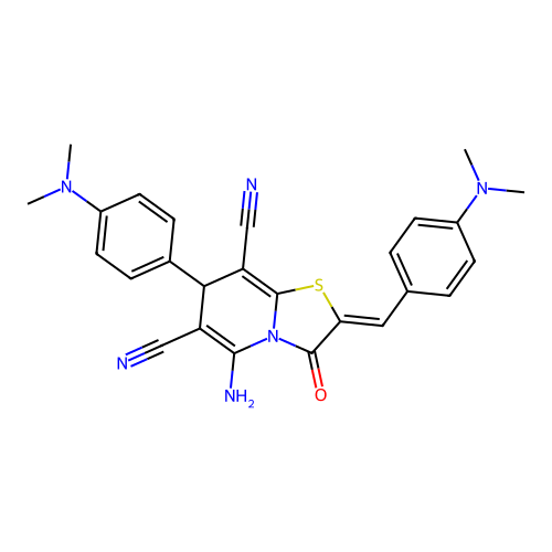 (2Z)-5-amino-2-[4-(dimethylamino)benzylidene]-7-[4-(dimethylamino)phenyl]-3-oxo-2,3-dihydro-7H-[1,3]thiazolo[3,2-a]pyridine-6,8-dicarbonitrile structure