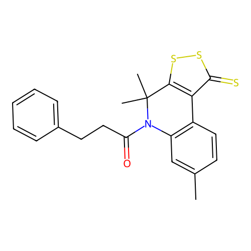 3-phenyl-1-(4,4,7-trimethyl-1-sulfanylidenedithiolo[3,4-c]quinolin-5-yl)propan-1-one structure
