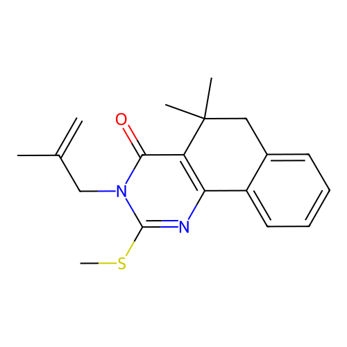 5,5-dimethyl-3-(2-methylallyl)-2-(methylthio)-5,6-dihydrobenzo[h]quinazolin-4(3H)-one structure