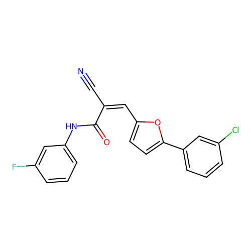 (2Z)-3-[5-(3-chlorophenyl)furan-2-yl]-2-cyano-N-(3-fluorophenyl)prop-2-enamide structure