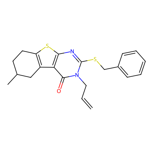 2-(benzylsulfanyl)-6-methyl-3-(prop-2-en-1-yl)-5,6,7,8-tetrahydro[1]benzothieno[2,3-d]pyrimidin-4(3H)-one structure