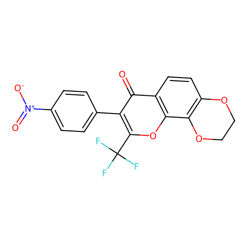 8-(4-nitrophenyl)-9-(trifluoromethyl)-2H-[1,4]dioxino[2,3-h]chromen-7(3H)-one structure