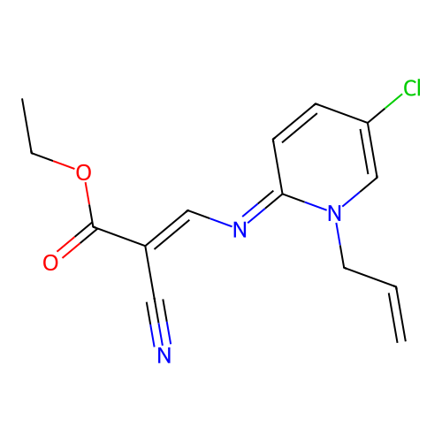 (E)-ethyl 3-((E)-(1-allyl-5-chloropyridin-2(1H)-ylidene)amino)-2-cyanoacrylate structure