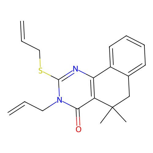 3-allyl-2-(allylthio)-5,5-dimethyl-5,6-dihydrobenzo[h]quinazolin-4(3H)-one structure