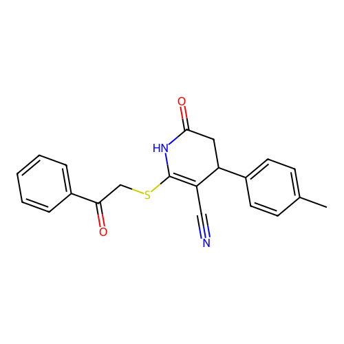 4-(4-methylphenyl)-2-oxo-6-phenacylsulfanyl-3,4-dihydro-1H-pyridine-5-carbonitrile structure