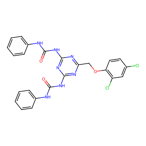 1,1'-(6-((2,4-Dichlorophenoxy)methyl)-1,3,5-triazine-2,4-diyl)bis(3-phenylurea) structure
