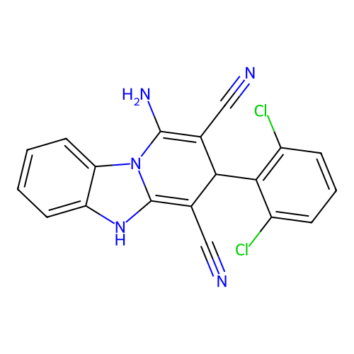 1-amino-3-(2,6-dichlorophenyl)-3,5-dihydropyrido[1,2-a]benzimidazole-2,4-dicarbonitrile structure