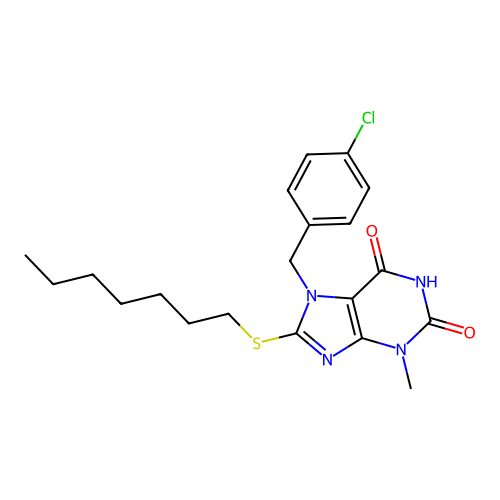 7-(4-chlorobenzyl)-8-(heptylsulfanyl)-3-methyl-3,7-dihydro-1H-purine-2,6-dione structure