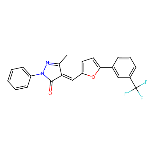 (4E)-5-methyl-2-phenyl-4-[[5-[3-(trifluoromethyl)phenyl]furan-2-yl]methylidene]pyrazol-3-one structure