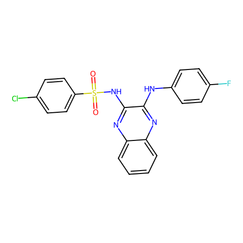 4-chloro-N-[3-(4-fluoroanilino)quinoxalin-2-yl]benzenesulfonamide structure
