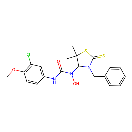 1-(3-benzyl-5,5-dimethyl-2-sulfanylidene-1,3-thiazolidin-4-yl)-3-(3-chloro-4-methoxyphenyl)-1-hydroxyurea structure